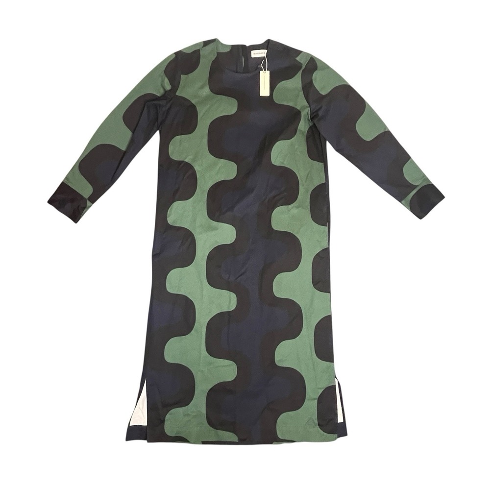 Marimekko Anthropologie Fiher Seireeni Midi Dress Navy Marin Sz‎ 12 Pockets NEW